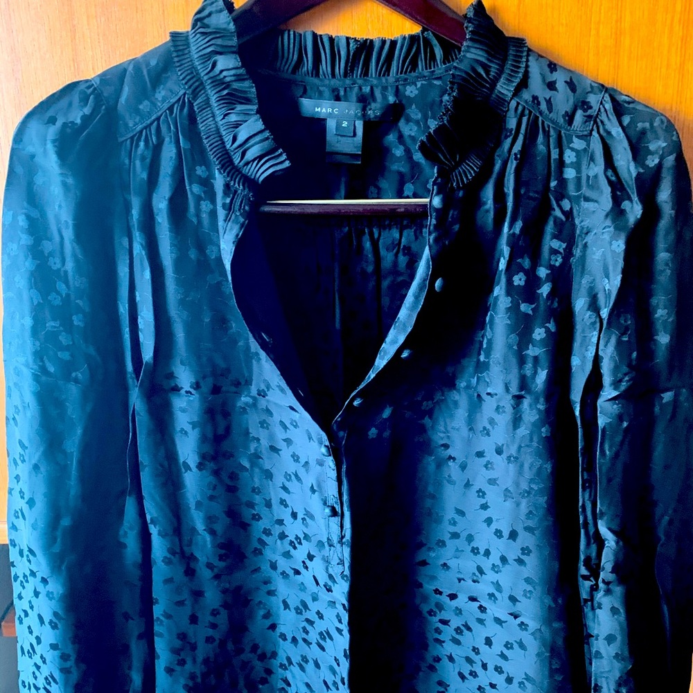 MARC JACOBS Ruffle Collar Black Blouse